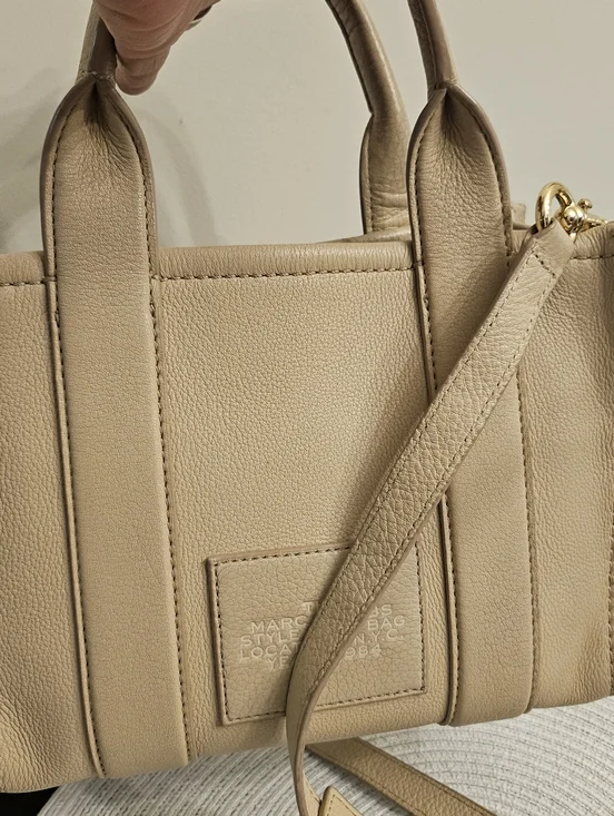 Marc Jacobs Mini The Leather Tote Bag Beige Crossbody - Picture 3 of 12